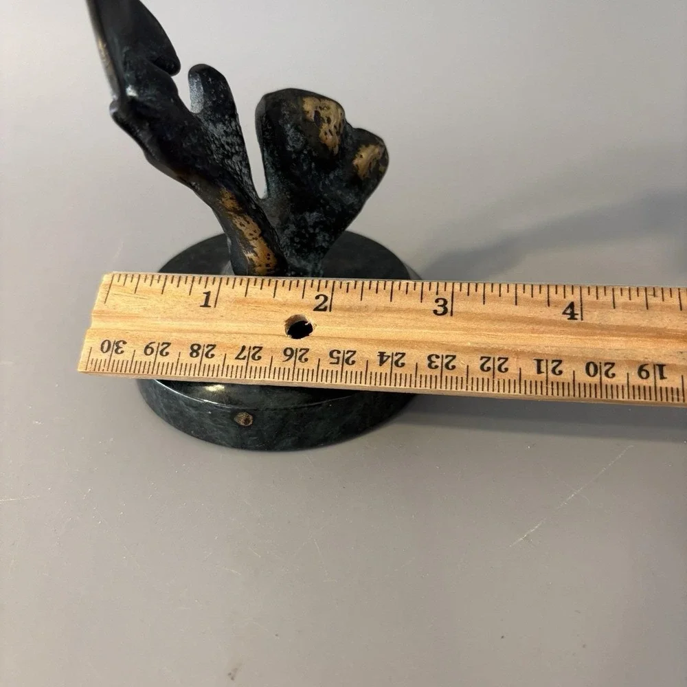 Vintage Verdigris Brass Dolphins Statue Verdigris Marble Base 6